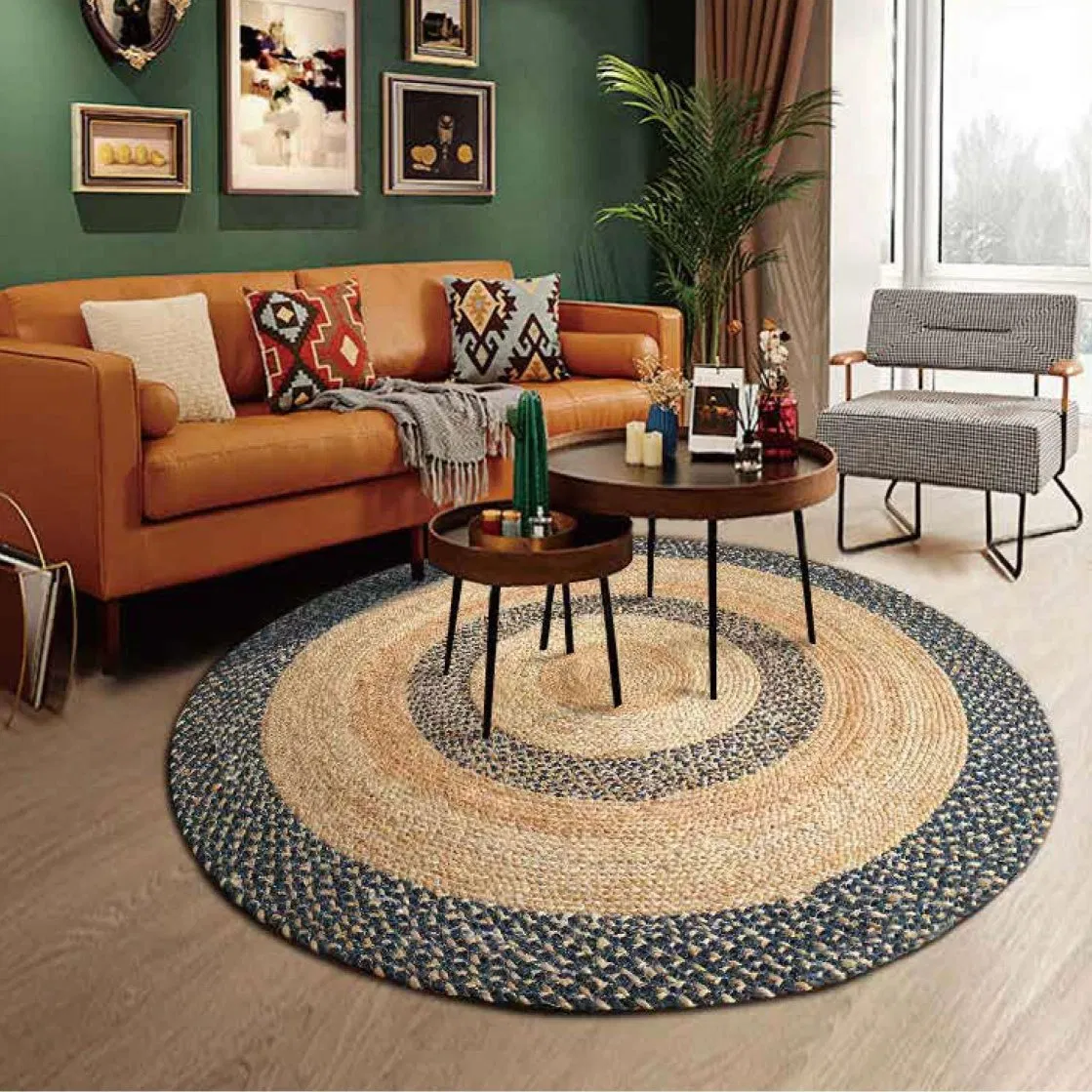 Wool and Sisal Blend Handmade Braid Rug Soft and Comfortable for Living Room and Hallway Flooring