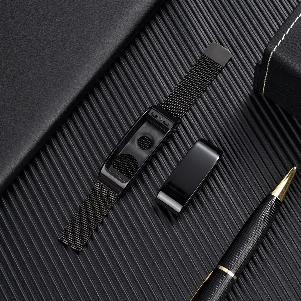 F2 Replaceable Strap Black Stainless Strap Bluetooth Earphone Smart Bracelet