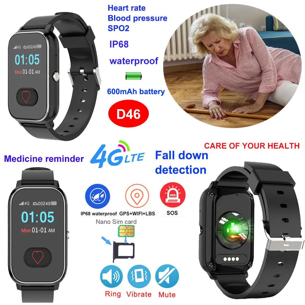 Wholesale new develop 4G IP68 gift waterproof elderly GPS tracker watch with fall down alert SOS emergency call D46