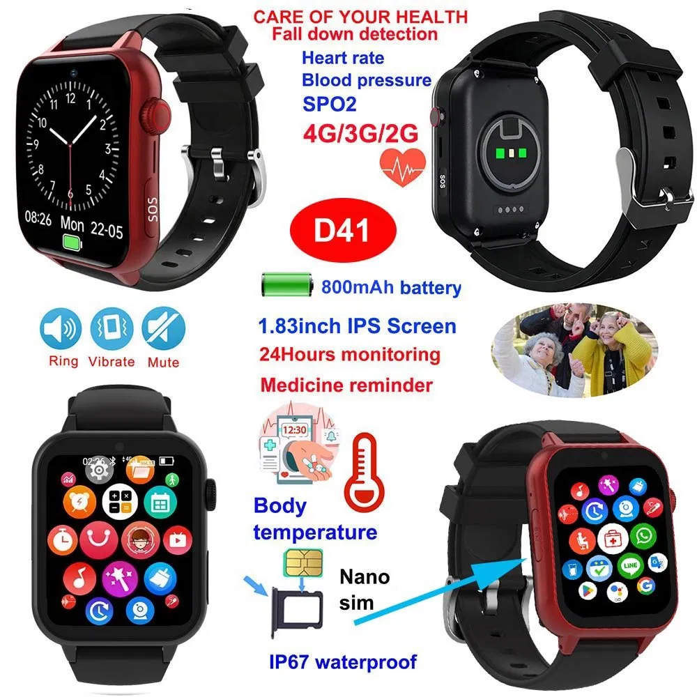 Fashion 4G IP67 waterproof cognitive disabilities senior smart wrist tracking gps tracker watch with SOS emergency social media D41