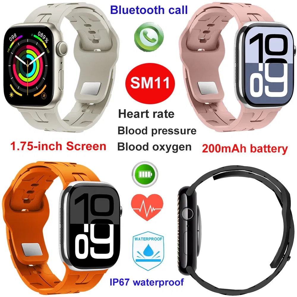New design China manufacture digital bluetooth smart watch with heart rate blood pressure blood oxygen monitoring for senior adult healthcare SM11