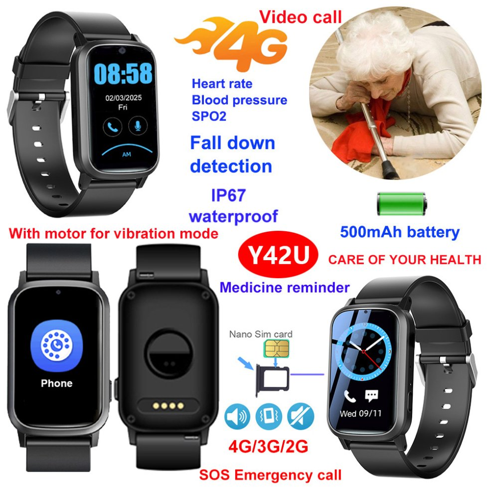 4G IP67 Waterproof Elderly Senior Smart Health Care tracker device GPS Watch with Video Call Y42U