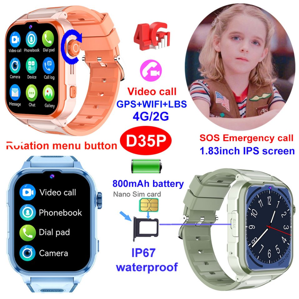 New launched 4G China manufacture IP67 waterproof mobile smart GPS tracker watch with no disturbing in class SOS panic button video call pedometer D35P