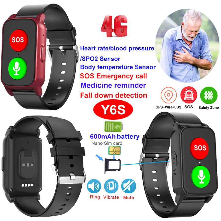 China manufacture 4G IP67 waterproof smart watch GPS tracker device with HR BP SPO2 fall down detection Y6S