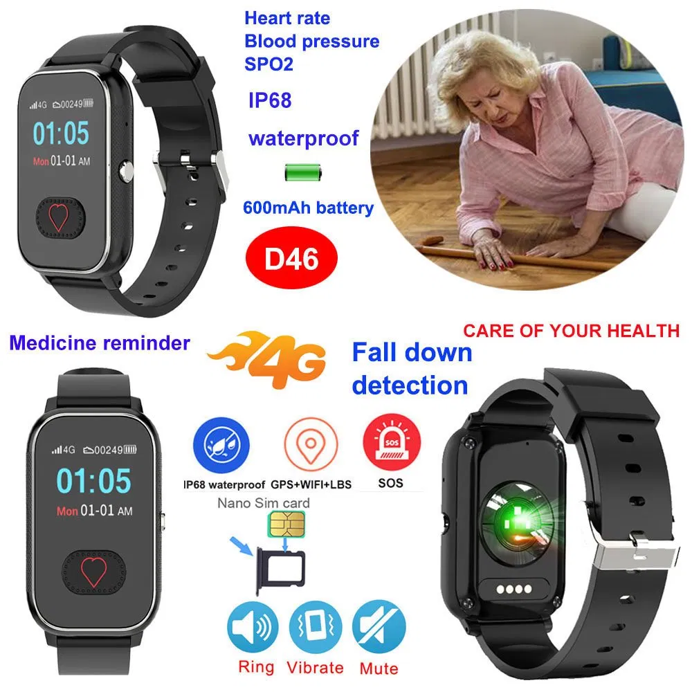 Top sell 4G IP68 waterproof small elderly GPS tracker watch device with fall detection and SOS call D46