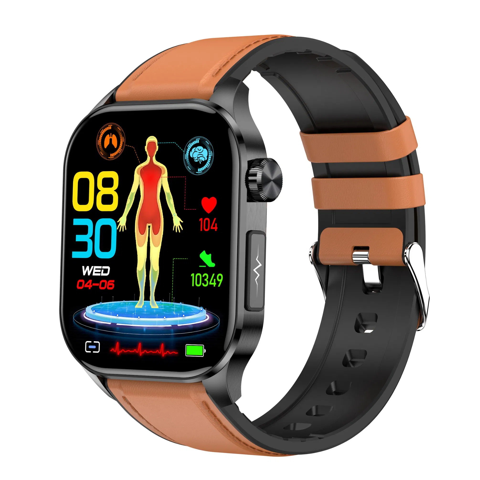 The latest China manufacture IP68 waterproof senior healthcare SOS alarm smart bluetooth watch with HR BP blood oxygen blood glucose monitor E580