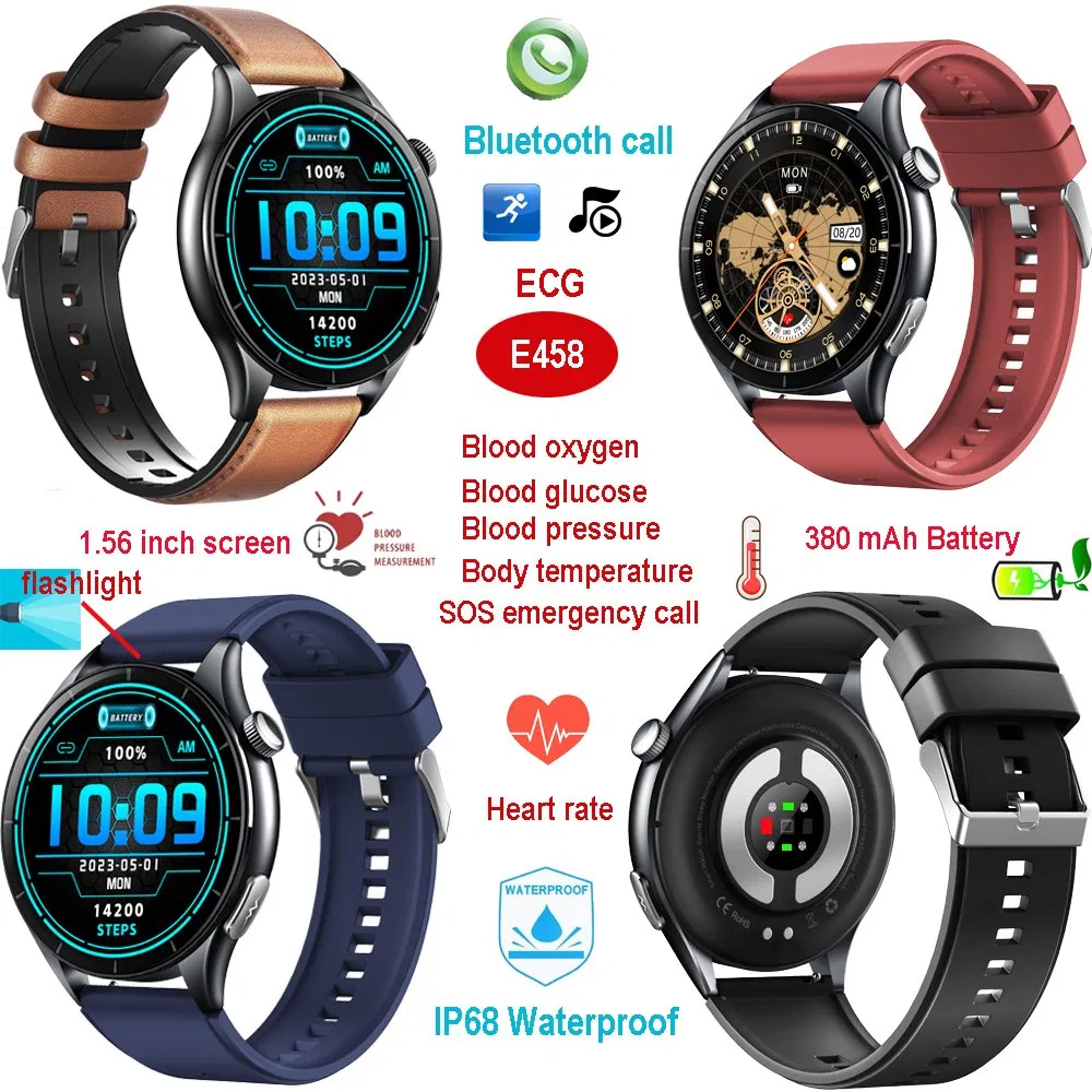 The Latest IP68 waterproof Digital bluetooth smart watch with HR blood pressure SPO2 body temperature for Senior healthcare E458