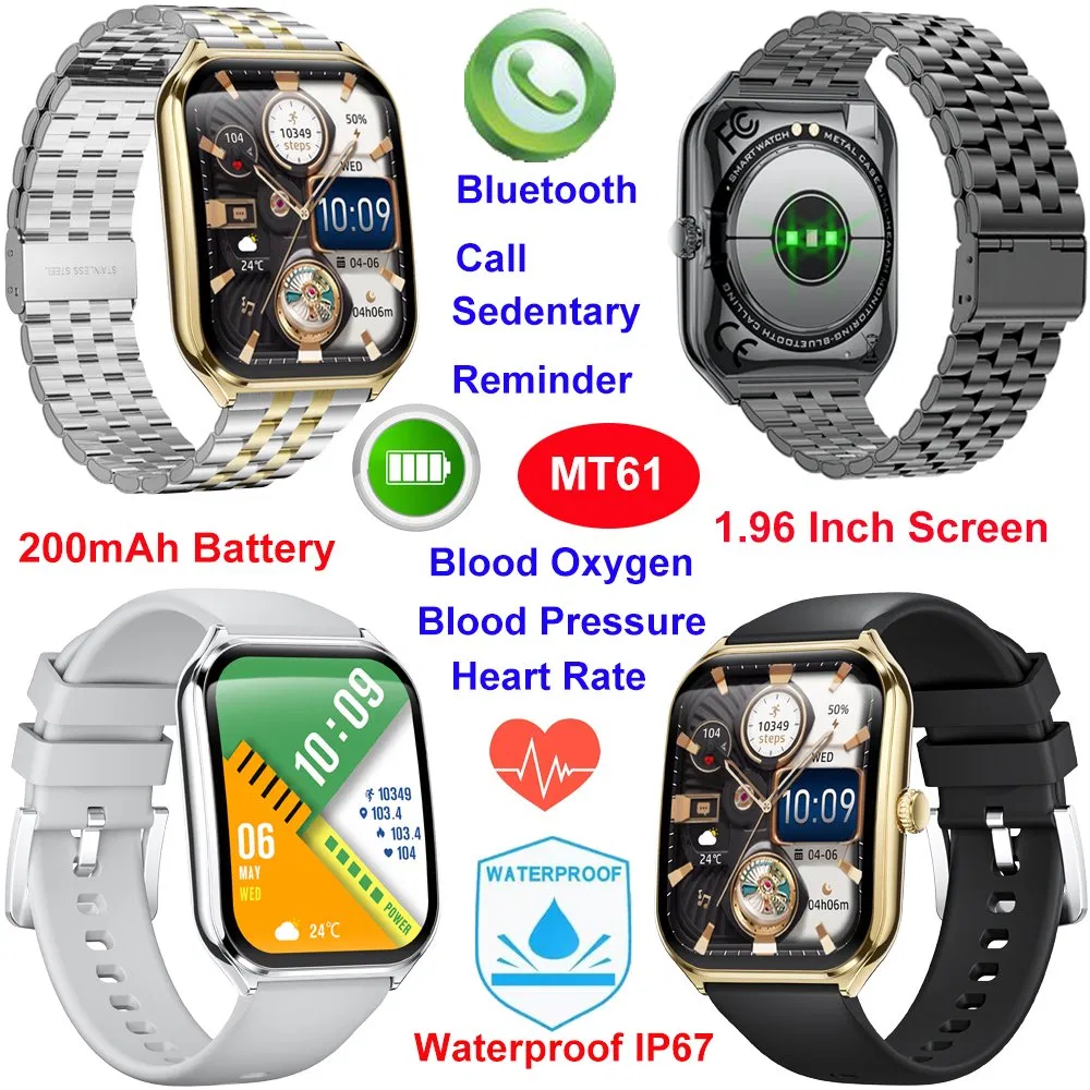 Fashion design China factory IP67 waterproof senior intelligent smart bluetooth watch with heart rate blood pressure blood oxygen monitor MT61