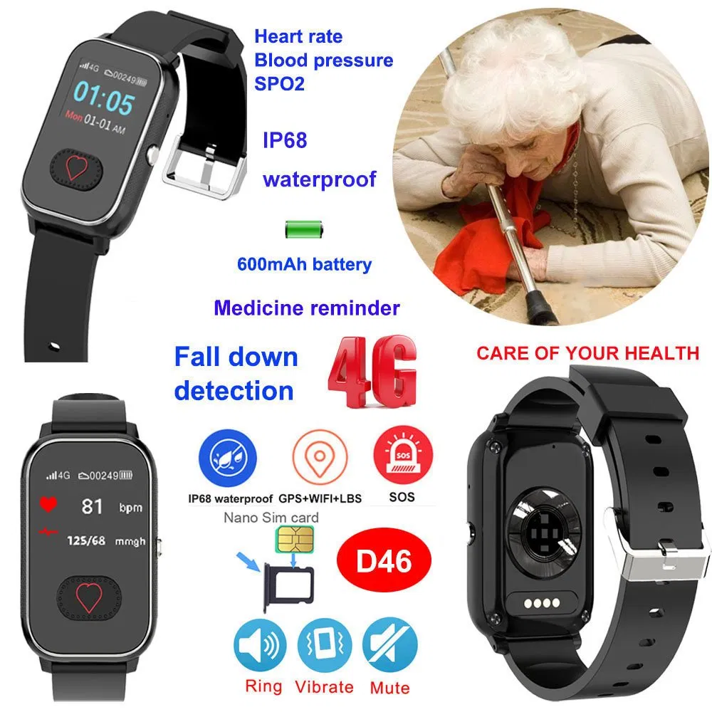 High quality 4G IP68 waterproof accurate smart tracker GPS watch with fall detection and emergency call D46