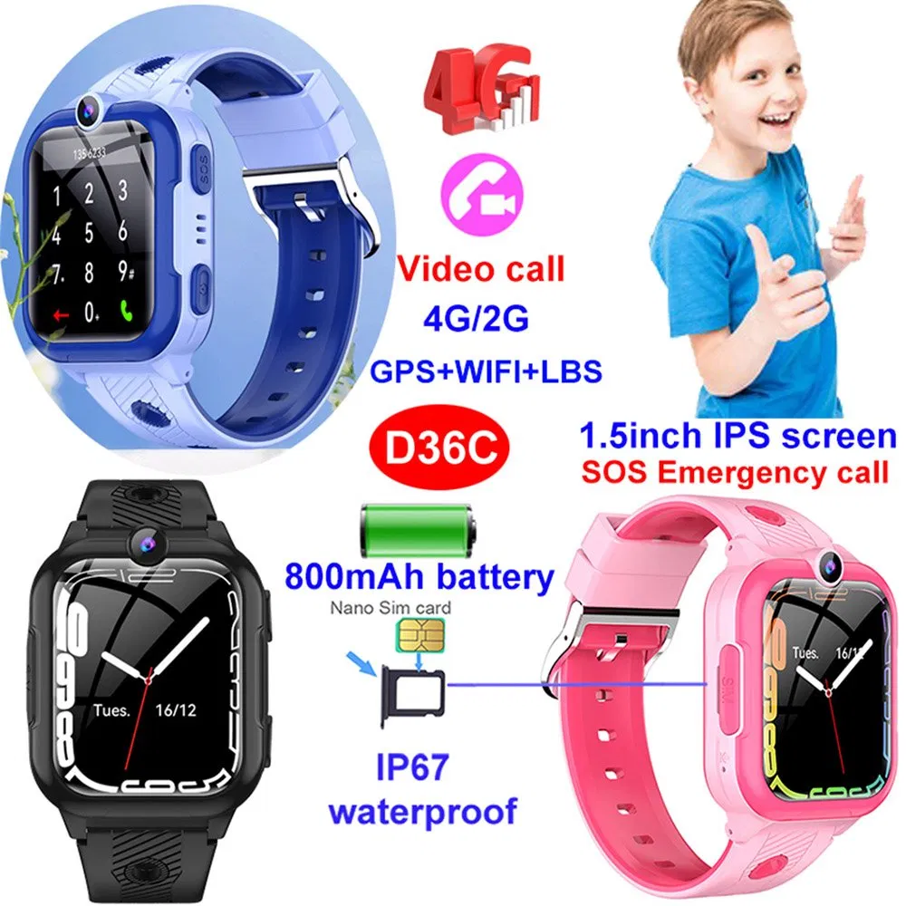 New developed 4G China manufacture IP67 waterproof personal security smart GPS tracker watch with SOS panic button pedometer sleep monitoring D36C