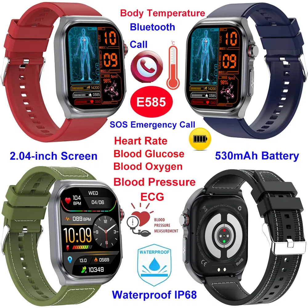 New developed China factory IP68 waterproof digital elderly smart bluetooth bracelet with heart rate blood pressure blood oxygen blood glucose monitor E585