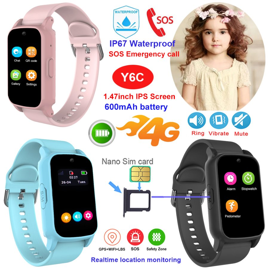 Best factory supply 4G promotion gift boy girl safety GPS tracking Smart Watch with realtime location monitoring SOS panic button Y6C