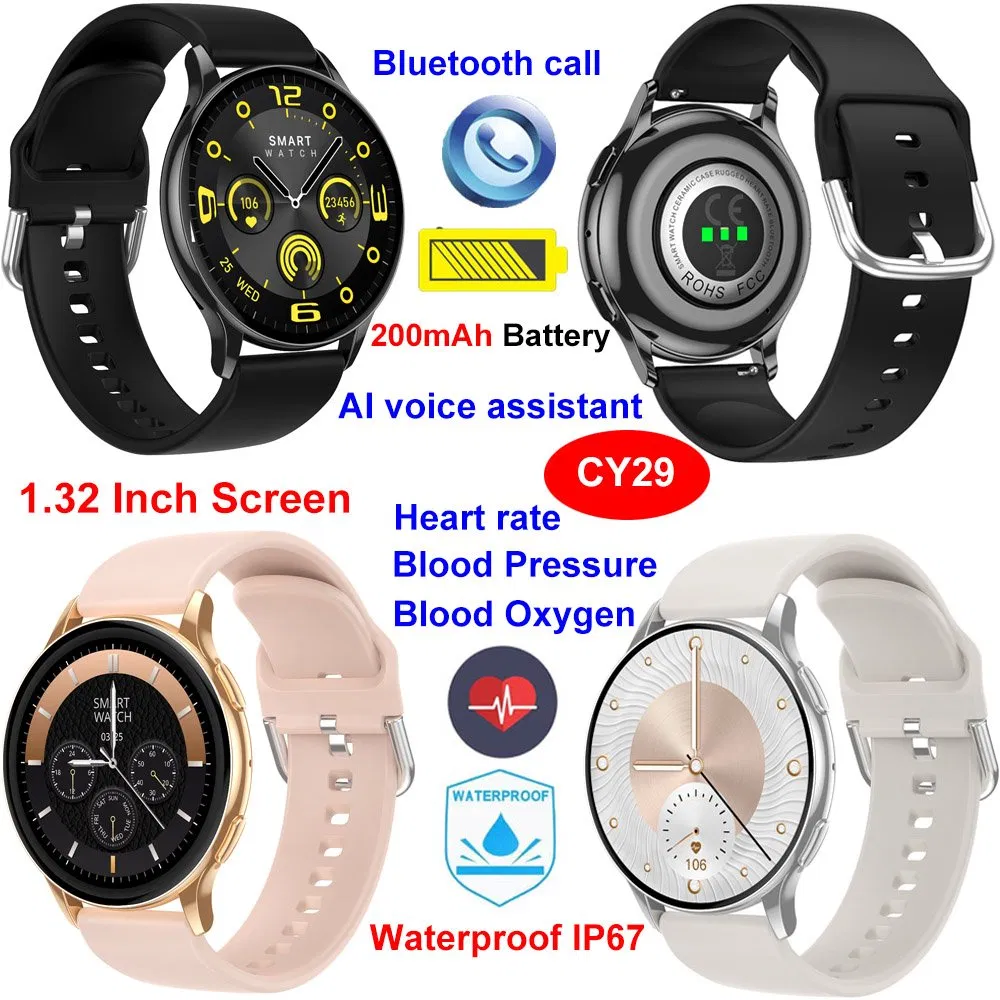 New developed China factory IP67 waterproof round screen smart bluetooth watch with heart rate blood pressure monitoring for senior fitness CY29