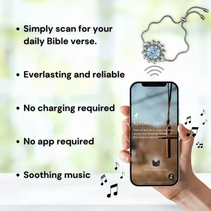 NFC Bracelet Metal Chain Glass 1000+Verse Full Bible Christian Bracelet Smart No APP NFC Gift 13.56MHz Silver OEM/ODM