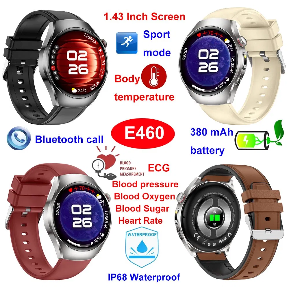 2026 Best IP68 waterproof digital BT Smart Watch ECG SOS emergency call with heart rate blood pressure monitor for senior healthcare E460