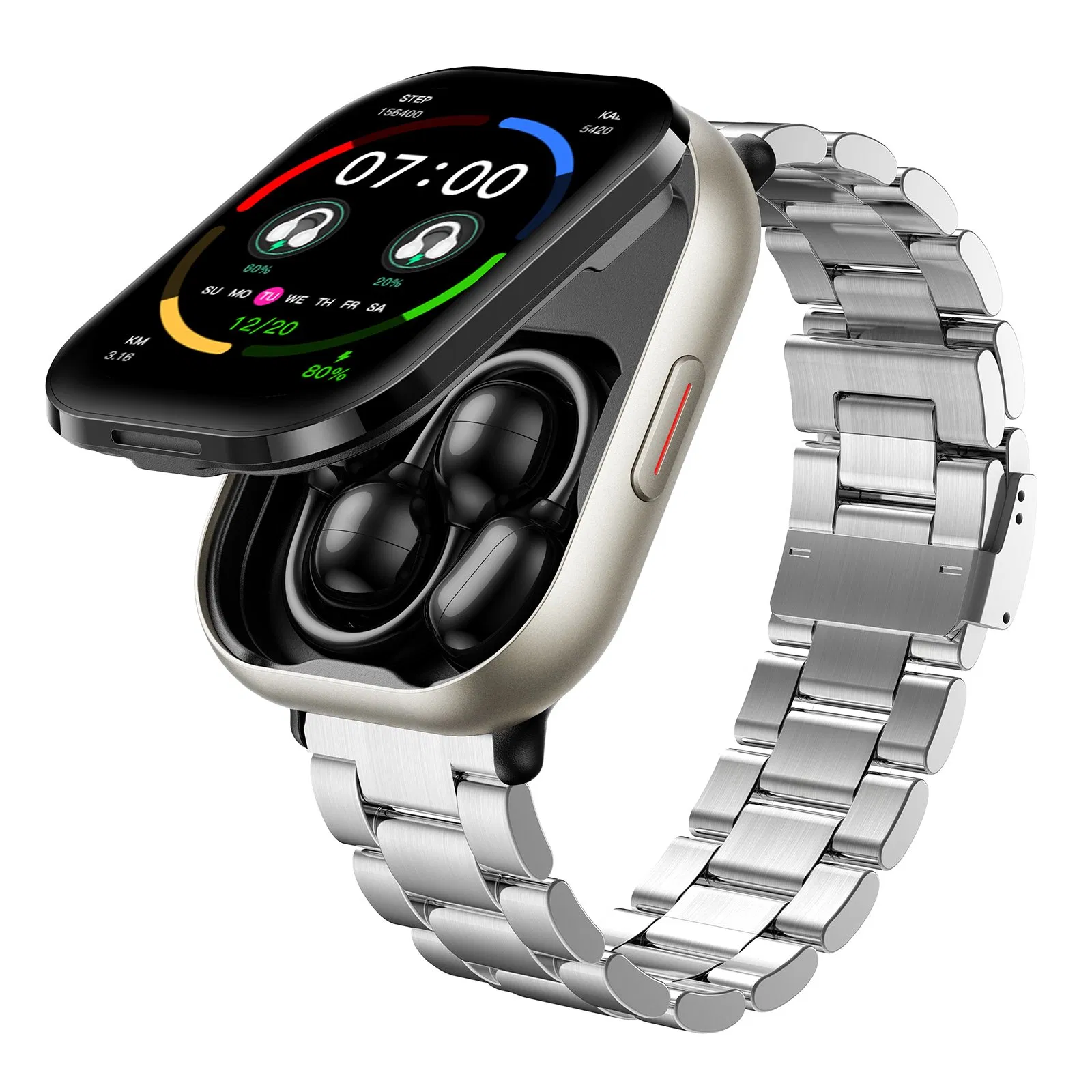 2 in 1 Built Bluetooth Earbuds Health Monitoring Fitness Tracker 2.01 Inch TFT Screen Wrist Smart Watch