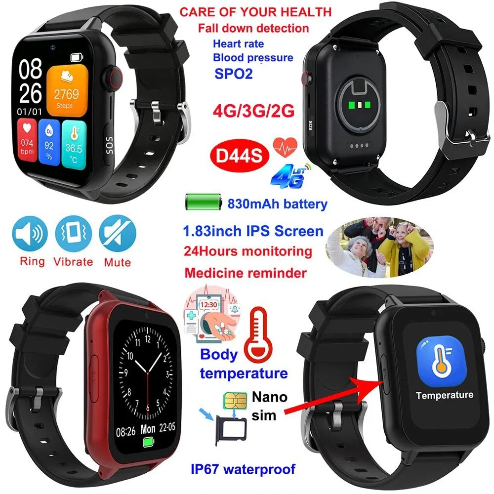 Best quality China factory 4G smart elderly gift gps tracking watch with SOS alarm Geo-fence alert for emergency help D44S