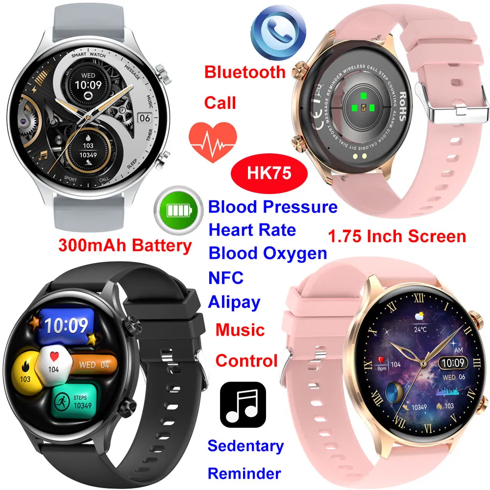 Long battery life IP68 waterproof senior healthcare smart bluetooth watch with heart rate blood pressure SPO2 monitor HK75