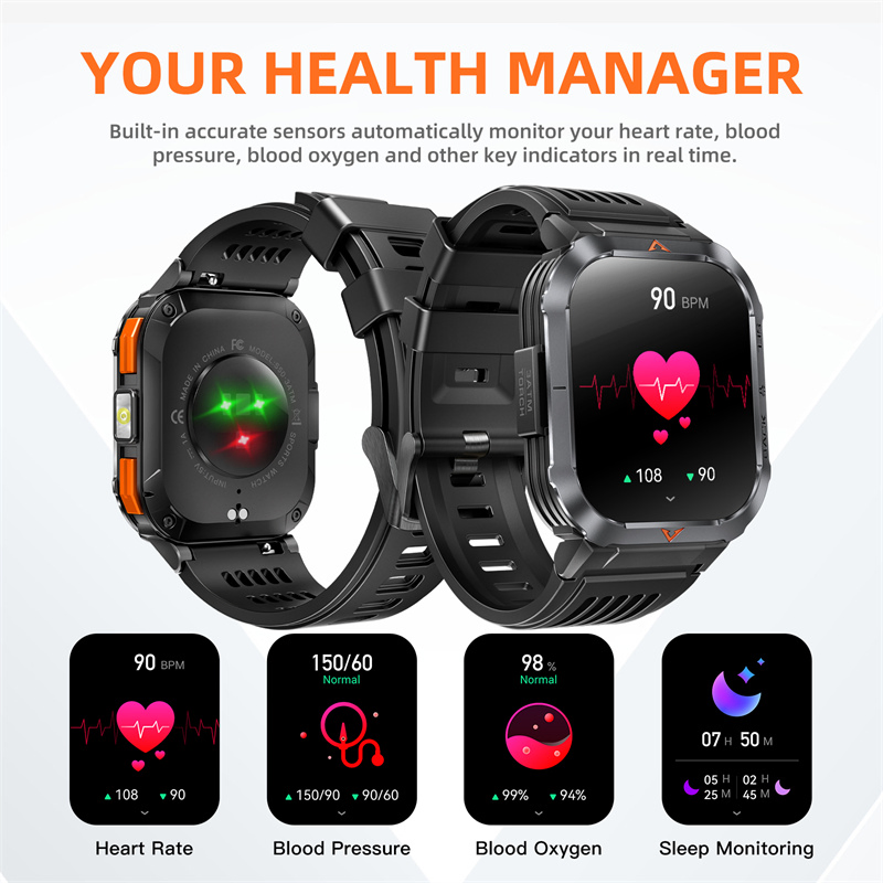 2024 New Model Custom OEM Man Men Boys Outdoor Sports Touch Screen Reloj Inteligente Heart Rate Android Health Monitoring S50 Compass Smart Watch Watches