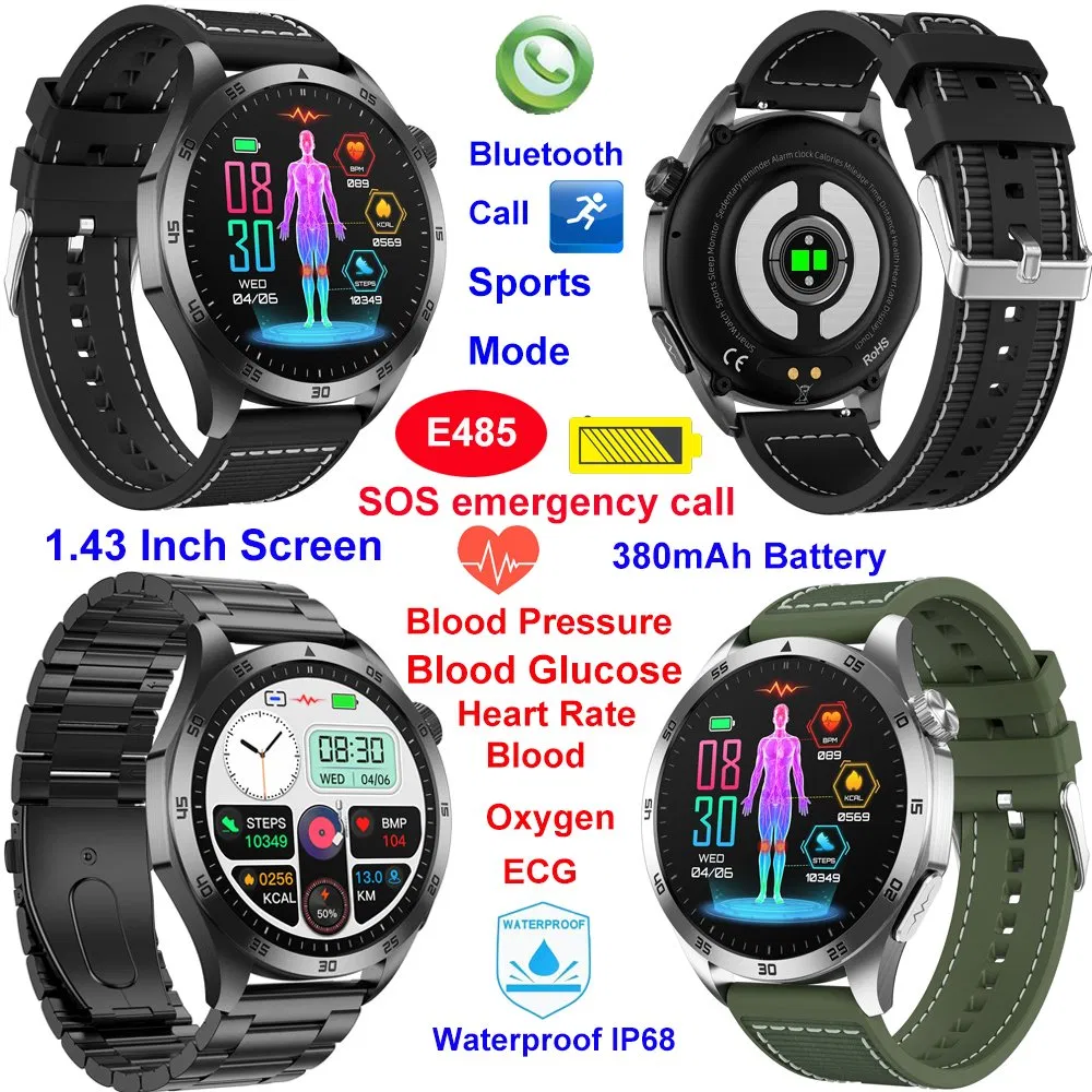 Top quality China factory IP68 waterproof senior healthcare smart bluetooth watch with heart rate blood pressure blood oxygen blood glucose moitor E485