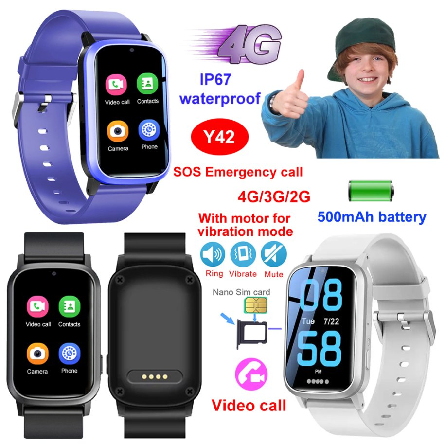Best China factory 4G IP67 waterproof colorful kids GPS tracker Smart watch with SOS panic button Y42
