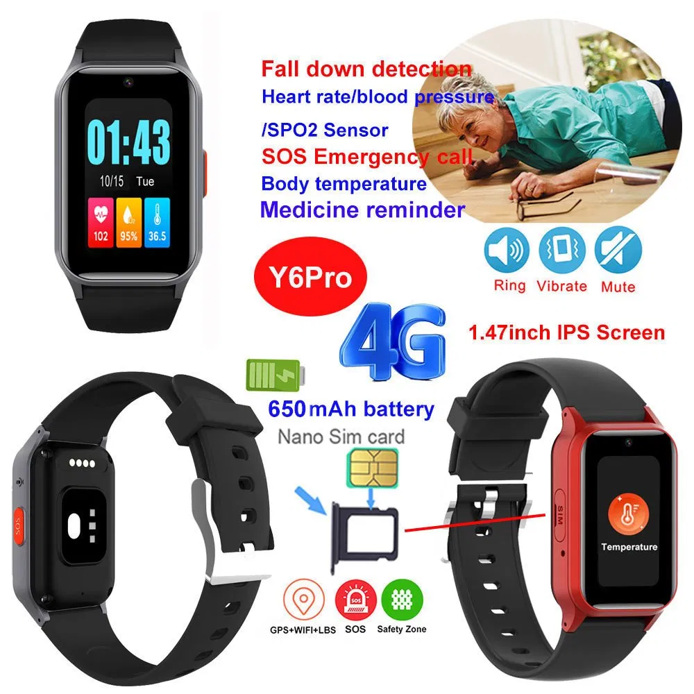 Best Quality 4G IP67 waterproof cognitive disabilities senior personal tracking gps tracker watch with SOS emergency Y6pro