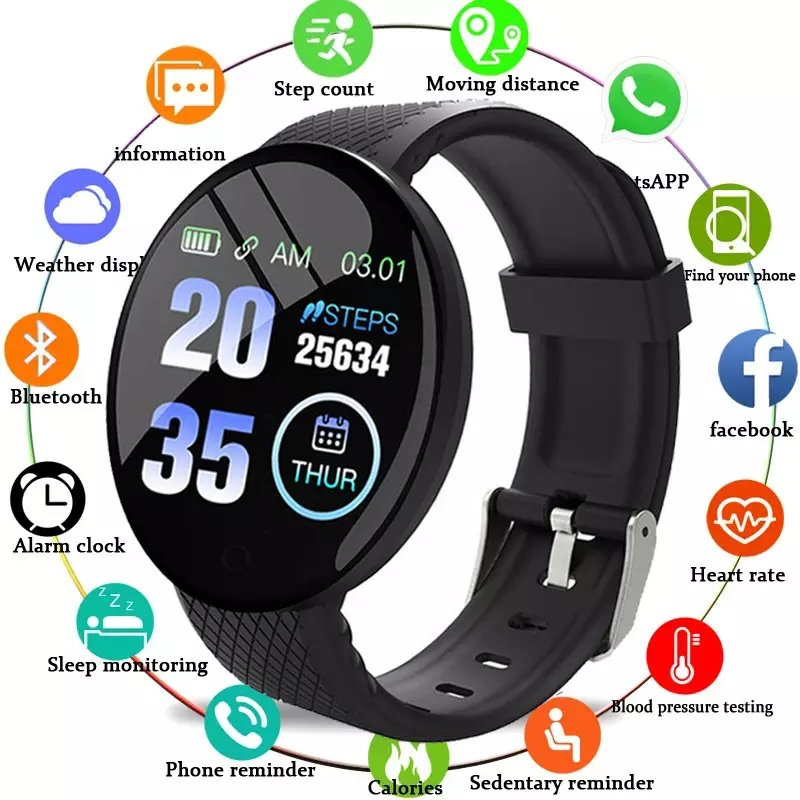 D18s Smart Watch Macaron Bt Fitness Tracker Bracelet Sport Heart Rate Blood Pressure Sleep Monitoring Smartwatch