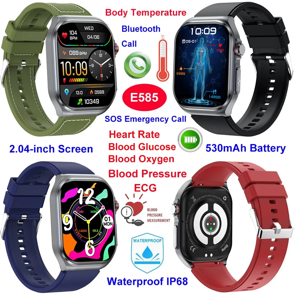 New developed China factory IP68 waterproof senior healthcare smart bluetooth watch with SOS emergency call body temperature voice monitoring E585