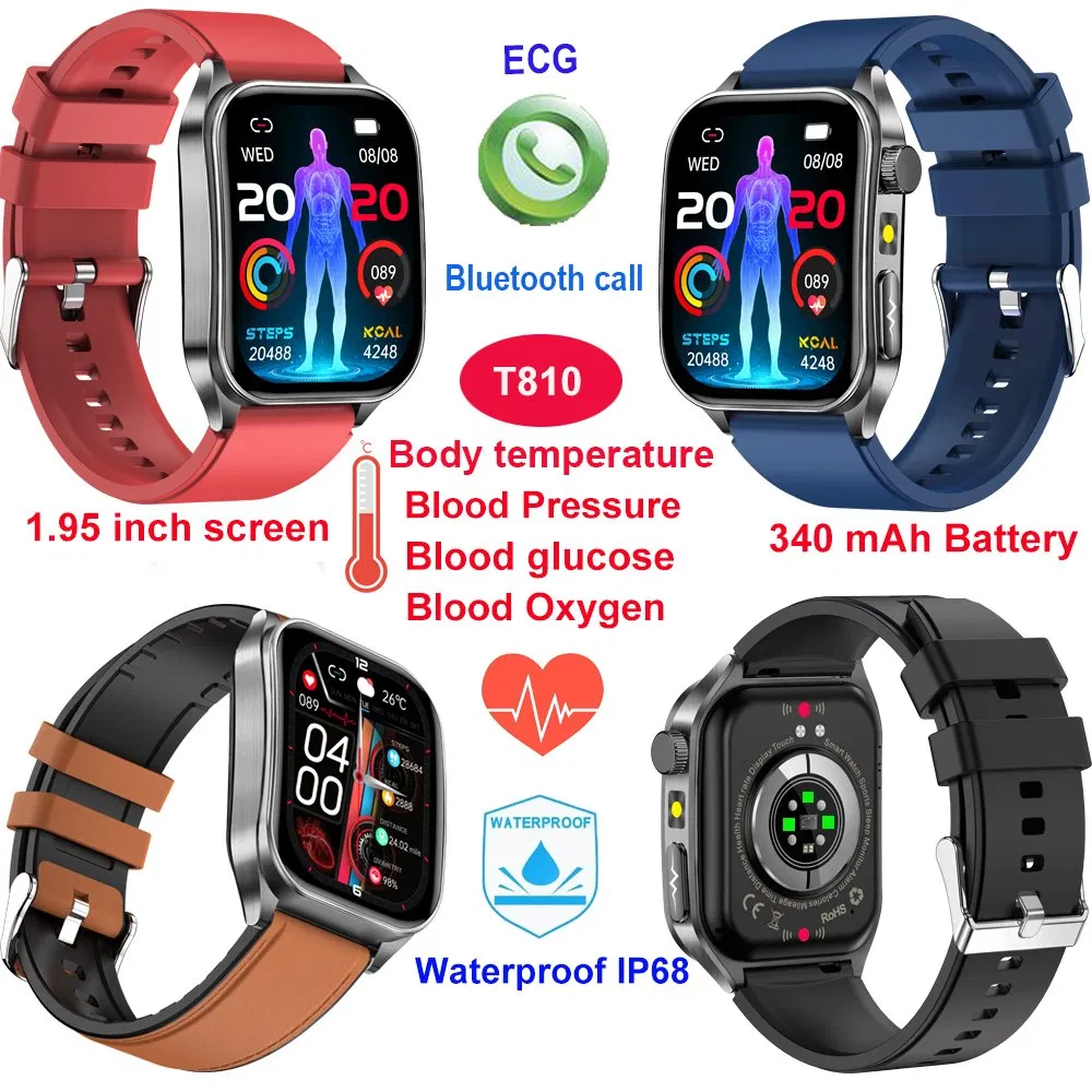 Fashion IP68 waterproof Electronic Bluetooth Smart watch with HR blood pressure SPO2 Blood sugar monitoring for Senior Healthcare T810
