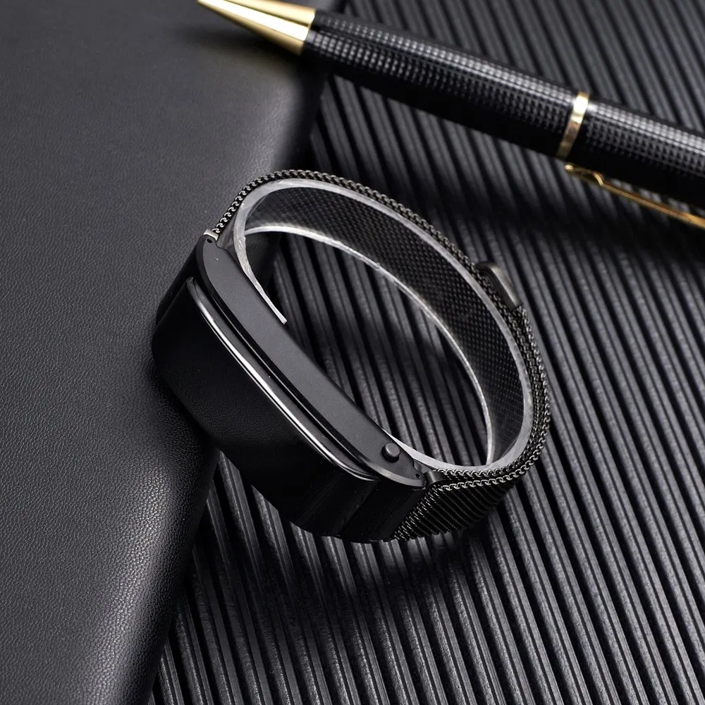 F2 Replaceable Strap Black Stainless Strap Bluetooth Earphone Smart Bracelet