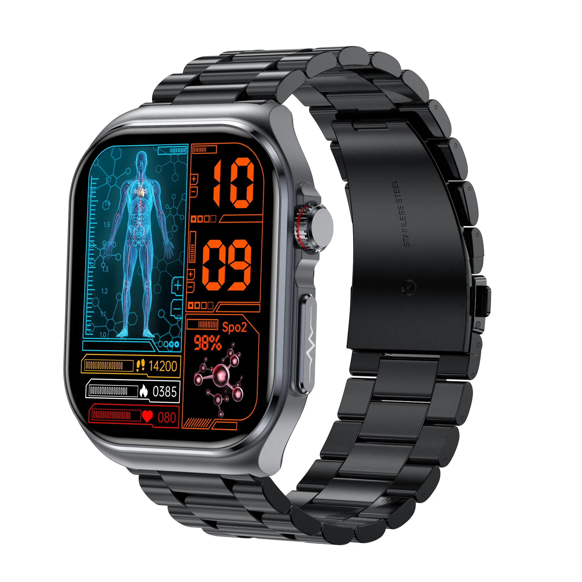 2025 new China factory IP68 waterproof senior digital smart bluetooth watch with heart rate blood pressure blood oxygen blood glucose monitor E585