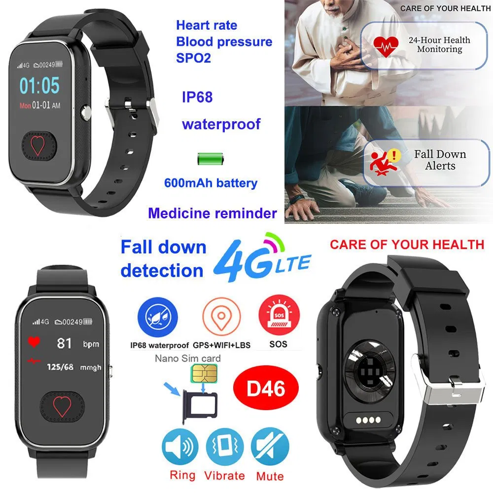 4G LTE waterproof Smart Elderly Bracelet GPS Tracker Watch with Fall Alarm Heart Rate Blood Pressure D46