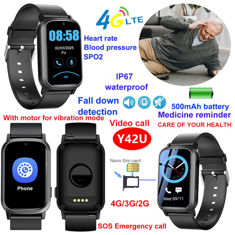 4G IP67 Waterproof accurate HR BP Senior Smart GPS Tracker Watch with Fall Down Alert for Elderly Y42U