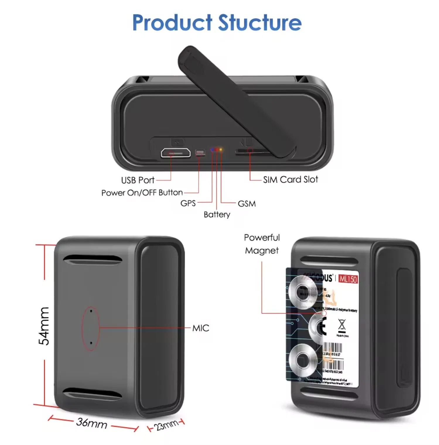 Super Mini GPS Tracker Wireless Magnetic Voice Monitoring Real Time Location Asset Locator Smallest Human Tracking Device Ml150