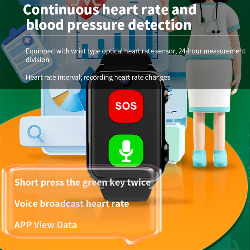 Anti-Fall Heart Rate Blood Pressure 4G Sos GPS Video Call Tracker Smart Watch for Elderly