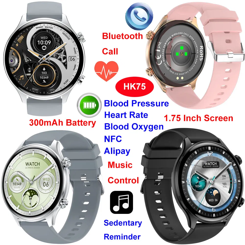 Promotion gift IP68 waterproof senior healthcare electronic smart bluetooth watch with heart rate blood pressure SPO2 monitoring HK75