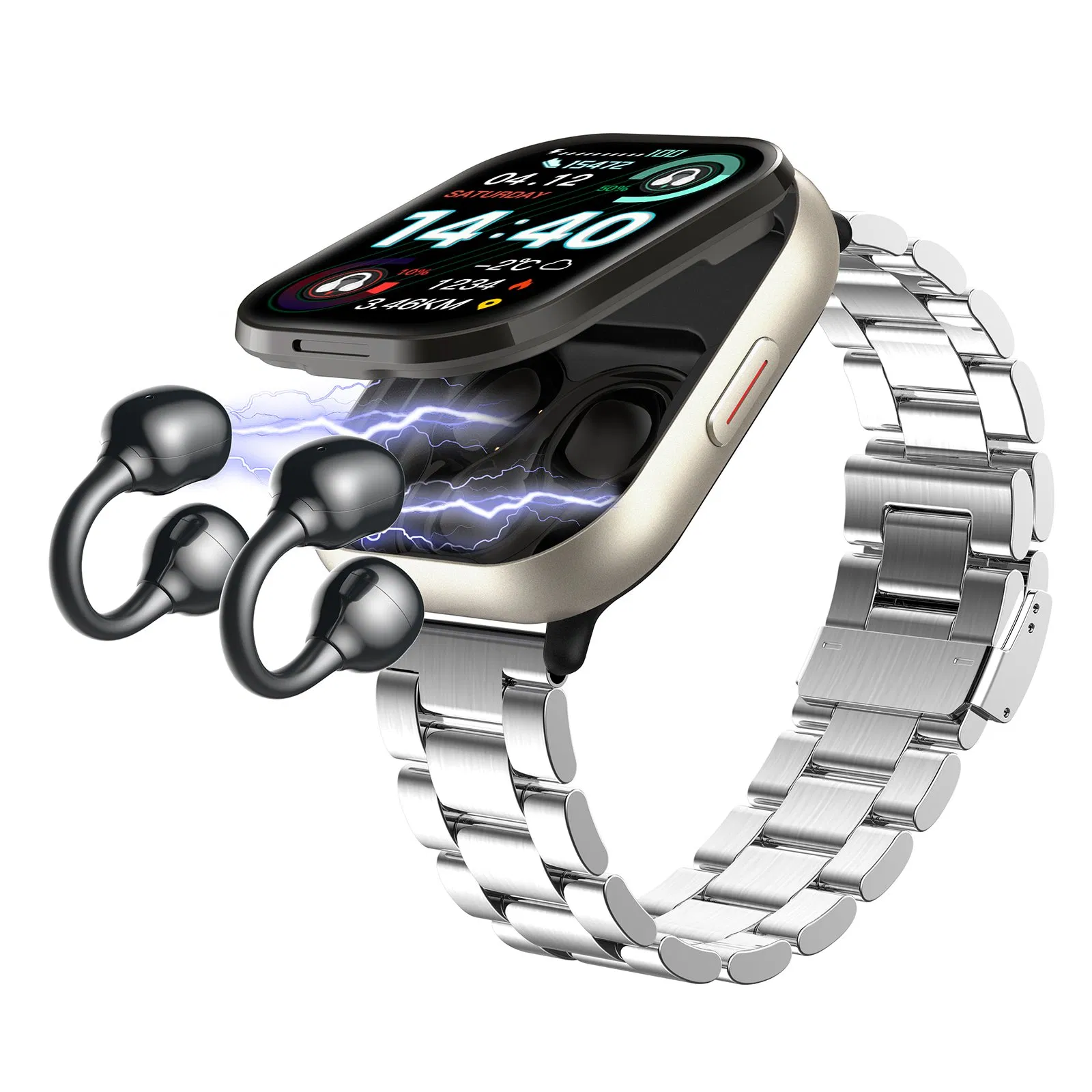 2 in 1 Built Bluetooth Earbuds Health Monitoring Fitness Tracker 2.01 Inch TFT Screen Wrist Smart Watch