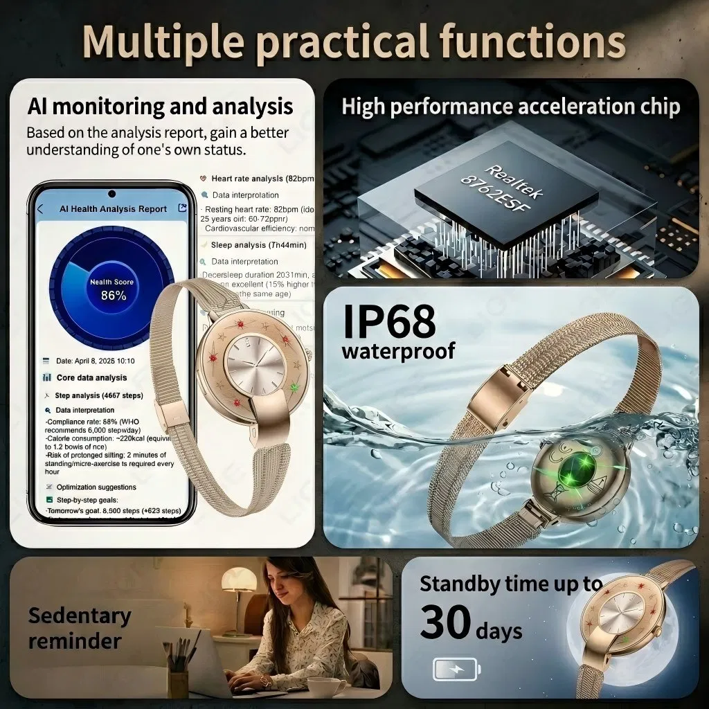 Amazing Hot Custom Round Waterproof Smart Bracelet with Fitness Tracker and Health Monitoring