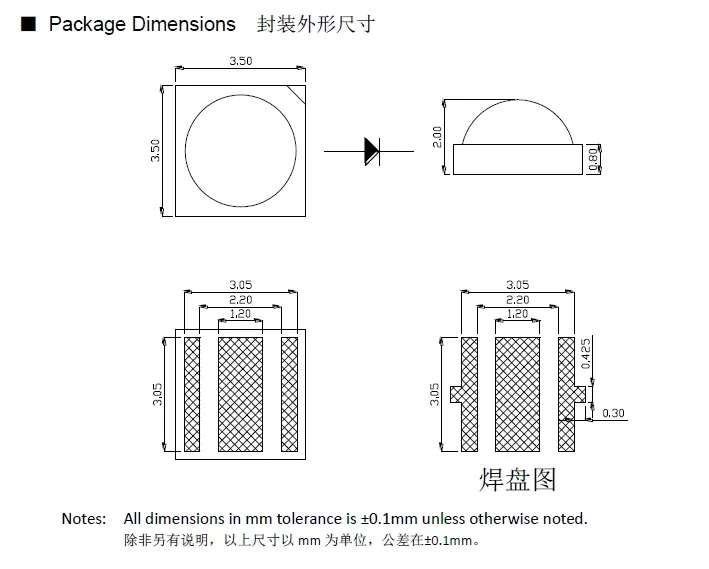 3535 SMD LED Dimension