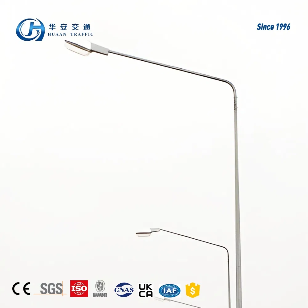 Hot-DIP Galvanized 6m 8m LED Street Light Pole Single Double Arm Road Lighting Pole for Highway City Street Customizable Height