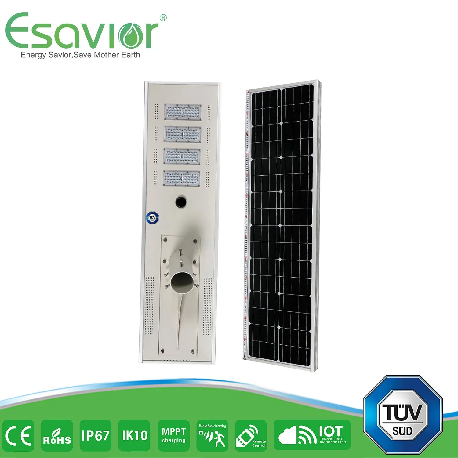 Esavior 80W Iot Online Monitoring as Optional MPPT/IP68 Controller Solar Street Light Solar Lights