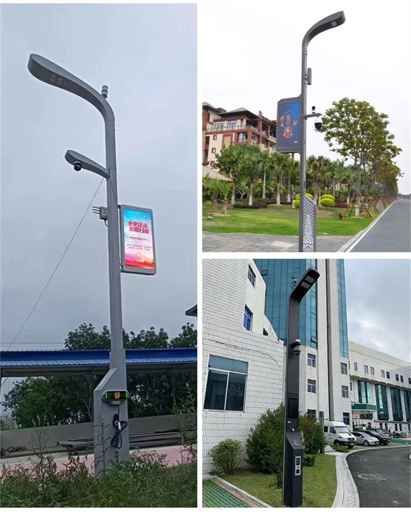 Nei Smart Solar IoT Street Light Pole with Screen &amp; Camera – 6m– 12m