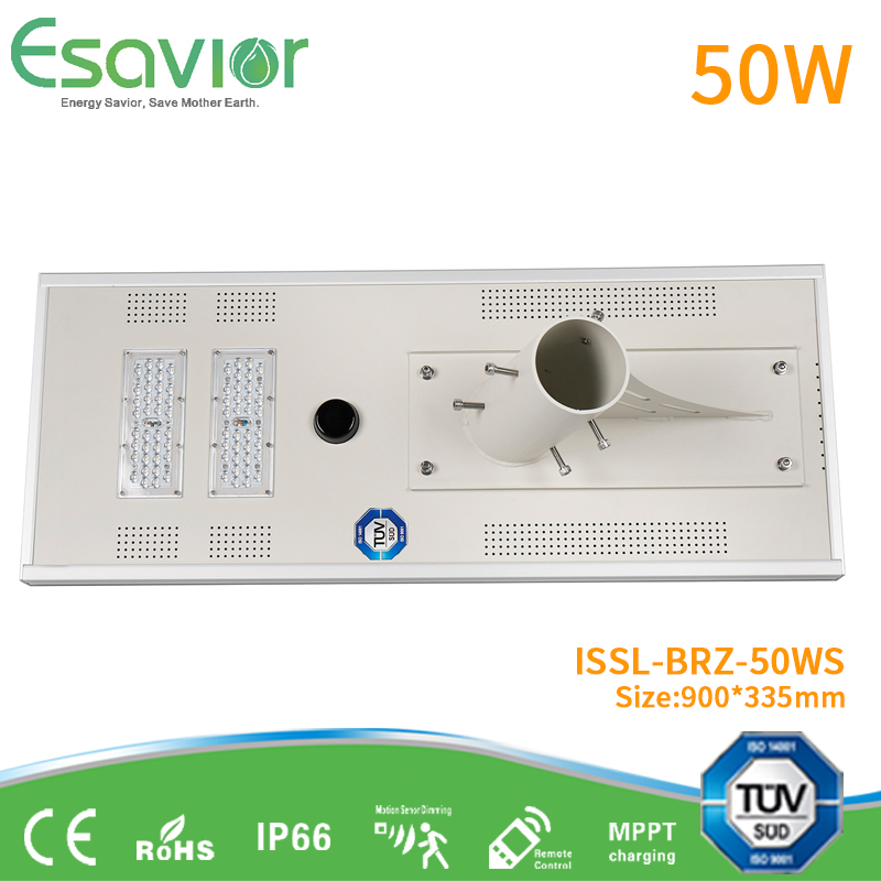 5 Years Warranty Long Lifespan 5000lm 50W All in One LED Solar Road Lighting Integrated Solar Powered Street Light with LiFePO4 Battery