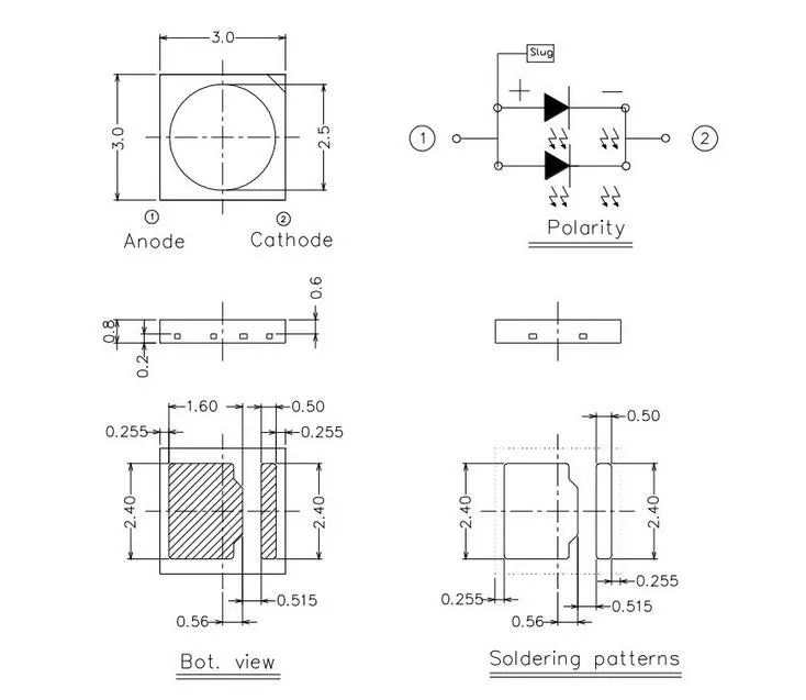 SMD 3030 Technical Drawing