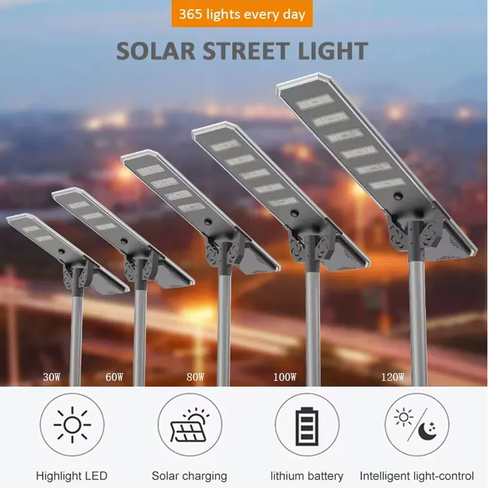 Opulent LED New Outdoor Waterproof 60W 80W 100W 120W Integrated All in One LED Solar Street Lumionarie Solar Street Lamp