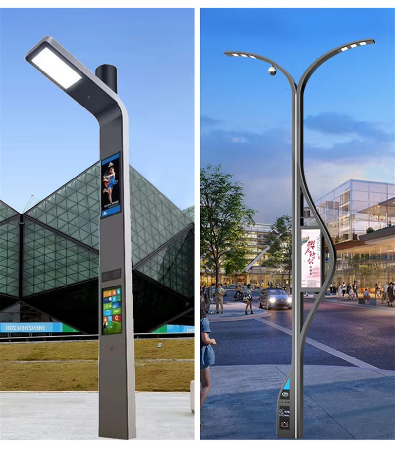 Nei Smart Solar IoT Street Light Pole with Screen &amp; Camera – 6m– 12m