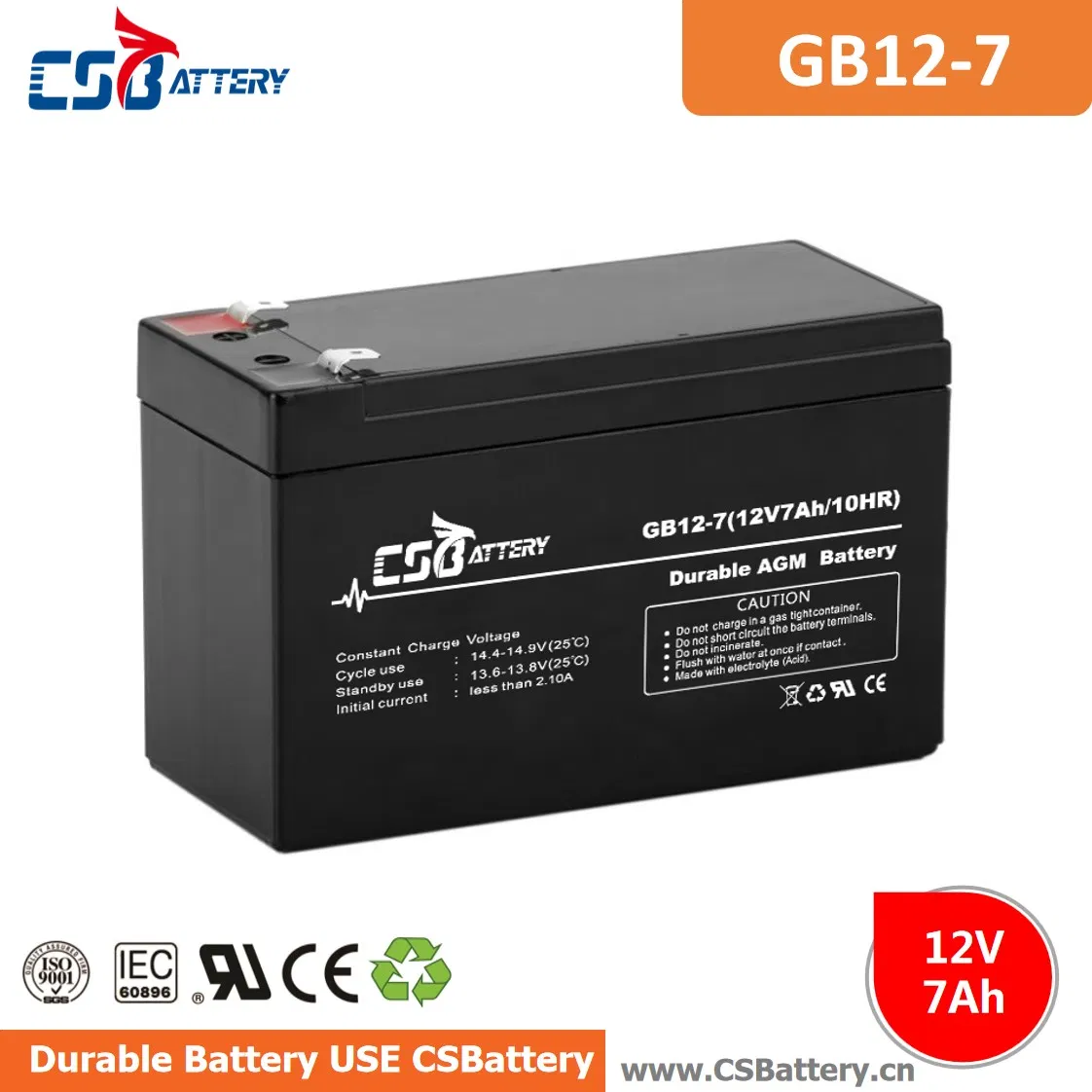Csbattery 12V7.5ah Deep Cycle AGM Bateria for Emergency-Lighting/Toy/Security-Alam/Medical-Equipment