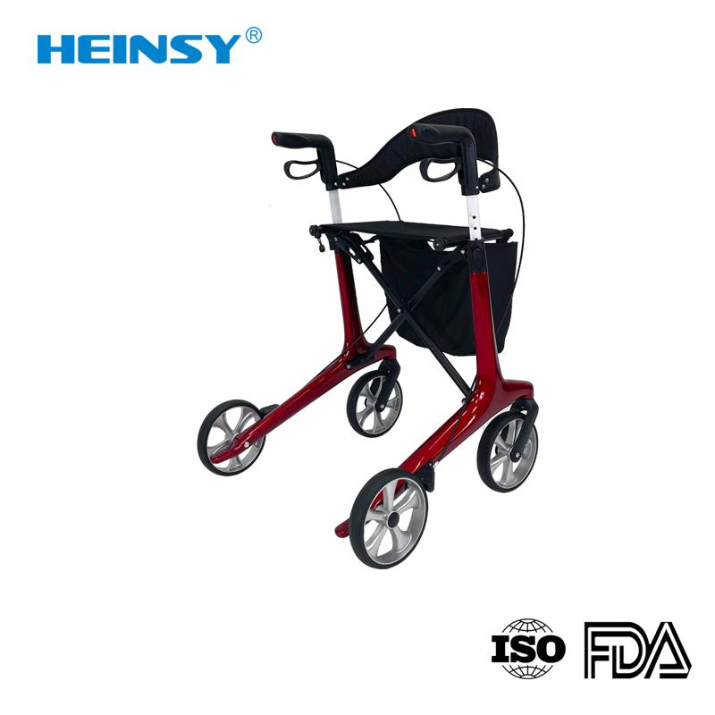 Hes-0006 Padded Armrest and Backrest Rollator Walker Tall Rolling Mobility Walking Aid with Basket
