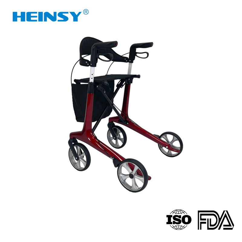 Hes-0006 Padded Armrest and Backrest Rollator Walker Tall Rolling Mobility Walking Aid with Basket
