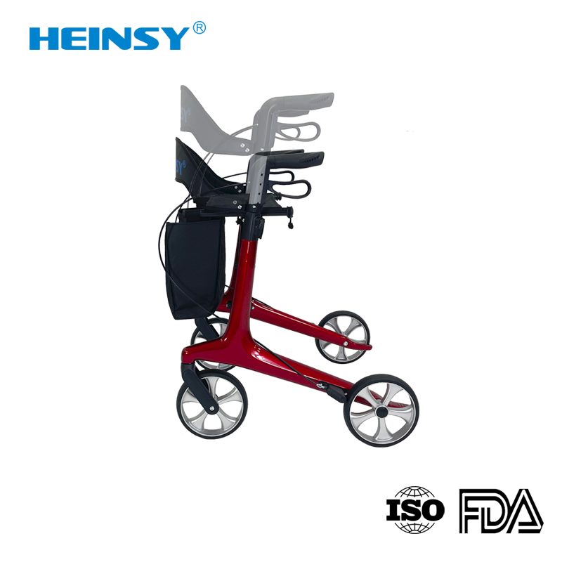 Hes-0006 Padded Armrest and Backrest Rollator Walker Tall Rolling Mobility Walking Aid with Basket